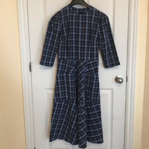 Checkered midi blue dress with tags - Picture 1 of 7